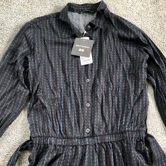 New NWT Uniqlo Marimekko navy blue dots collared belted dressy jumpsuit XS - Picture 4 of 6